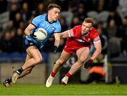 22 February 2025; Niall O'Callaghan of Dublin in action against Martin Bradley of Derry during the Allianz Football League Division 1 match between Dublin and Derry at Croke Park in Dublin. Photo by Piaras Ó Mídheach/Sportsfile