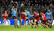 22 February 2025; Tom Lahiff of Dublin in action against Anton Tohill of Derry during the Allianz Football League Division 1 match between Dublin and Derry at Croke Park in Dublin. Photo by Daire Brennan/Sportsfile