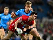 22 February 2025; Diarmuid Baker of Derry in action against Tom Lahiff of Dublin during the Allianz Football League Division 1 match between Dublin and Derry at Croke Park in Dublin. Photo by Daire Brennan/Sportsfile