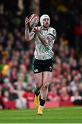 22 February 2025; Mack Hansen of Ireland during the Guinness Six Nations Rugby Championship match between Wales and Ireland at the Principality Stadium in Cardiff, Wales. Photo by Seb Daly/Sportsfile
