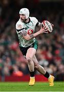 22 February 2025; Mack Hansen of Ireland during the Guinness Six Nations Rugby Championship match between Wales and Ireland at the Principality Stadium in Cardiff, Wales. Photo by Seb Daly/Sportsfile