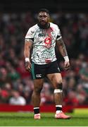 22 February 2025; Bundee Aki of Ireland during the Guinness Six Nations Rugby Championship match between Wales and Ireland at the Principality Stadium in Cardiff, Wales. Photo by Ben McShane/Sportsfile