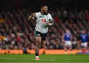 22 February 2025; Bundee Aki of Ireland during the Guinness Six Nations Rugby Championship match between Wales and Ireland at the Principality Stadium in Cardiff, Wales. Photo by Ben McShane/Sportsfile