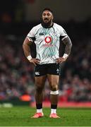 22 February 2025; Bundee Aki of Ireland during the Guinness Six Nations Rugby Championship match between Wales and Ireland at the Principality Stadium in Cardiff, Wales. Photo by Ben McShane/Sportsfile