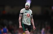 22 February 2025; Mack Hansen of Ireland during the Guinness Six Nations Rugby Championship match between Wales and Ireland at the Principality Stadium in Cardiff, Wales. Photo by Ben McShane/Sportsfile