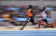 23 February 2025; Israel Olatunde of Tallaght AC, Dublin, left, competes in the men's 60m heats during day two of the 123.ie National Senior Indoor Championships at the National Indoor Arena on the Sport Ireland Campus in Dublin. Photo by Sam Barnes/Sportsfile