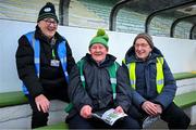 23 February 2025; Stewards, from left, Michael Bennett, Seán Fox and Gabriel Cribben, share a joke before the Allianz Football League Division 2 match between Meath and Roscommon at Páirc Tailteann in Navan, Meath. Photo by Shauna Clinton/Sportsfile