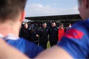 23 February 2025; Cavan manager Raymond Galligan speaks to his players after the Allianz Football League Division 2 match between Westmeath and Cavan at TEG Cusack Park in Mullingar, Westmeath. Photo by Michael P Ryan/Sportsfile