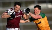23 February 2025; Shane Walsh of Galway in action against Mark Curran of Donegal during the Allianz Football League Division 1 match between Galway and Donegal at Pearse Stadium in Galway. Photo by Piaras Ó Mídheach/Sportsfile