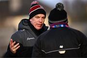 23 February 2025; Galway manager Pádraic Joyce, speaking with his selector Mickey Graham, right, during the Allianz Football League Division 1 match between Galway and Donegal at Pearse Stadium in Galway. Photo by Piaras Ó Mídheach/Sportsfile