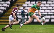 23 February 2025; Oisín Gallen of Donegal in action against Johnny McGrath during the Allianz Football League Division 1 match between Galway and Donegal at Pearse Stadium in Galway. Photo by Piaras Ó Mídheach/Sportsfile