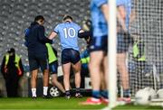 22 February 2025; Seán Bugler of Dublin leaves the pitch to receive medical attention for an injury during the Allianz Football League Division 1 match between Dublin and Derry at Croke Park in Dublin. Photo by Piaras Ó Mídheach/Sportsfile