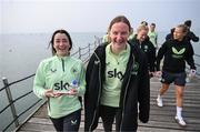 24 February 2025; Republic of Ireland's Marissa Sheva, left, and goalkeeper Courtney Brosnan during a pre-match team walk near their team hotel, in Portoroz, ahead of the UEFA Women's Nations League League B match between Slovenia and Republic of Ireland at Bonifika Stadium in Koper, Slovenia. Photo by Stephen McCarthy/Sportsfile