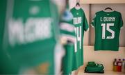25 February 2025; The jersey of Lucy Quinn in the Republic of Ireland dressing room before the UEFA Women's Nations League B match between Slovenia and Republic of Ireland at Bonifika Stadium in Koper, Slovenia. Photo by Stephen McCarthy/Sportsfile