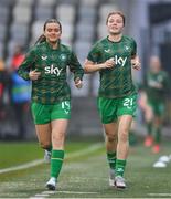 25 February 2025; Emily Murphy, right, and Tyler Toland of Republic of Ireland before the UEFA Women's Nations League B match between Slovenia and Republic of Ireland at Bonifika Stadium in Koper, Slovenia. Photo by Stephen McCarthy/Sportsfile