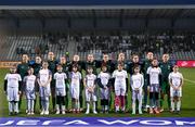 25 February 2025; The Republic of Ireland team, from left, Kyra Carusa, Lucy Quinn, Anna Patten, Denise O’Sullivan, Amber Barrett, Ruesha Littlejohn, Heather Payne, Megan Connolly, Aoife Mannion, Courtney Brosnan and Katie McCabe before the UEFA Women's Nations League B match between Slovenia and Republic of Ireland at Bonifika Stadium in Koper, Slovenia. Photo by Stephen McCarthy/Sportsfile