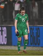 25 February 2025; Lucy Quinn of Republic of Ireland after her side's defeat in the UEFA Women's Nations League B match between Slovenia and Republic of Ireland at Bonifika Stadium in Koper, Slovenia. Photo by Stephen McCarthy/Sportsfile