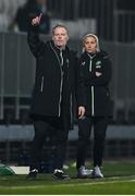 25 February 2025; Republic of Ireland assistant head coach Alan Mahon and head coach Carla Ward during the UEFA Women's Nations League B match between Slovenia and Republic of Ireland at Bonifika Stadium in Koper, Slovenia. Photo by Stephen McCarthy/Sportsfile