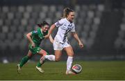25 February 2025; Maja Sternad of Slovenia in action against Marissa Sheva of Republic of Ireland during the UEFA Women's Nations League B match between Slovenia and Republic of Ireland at Bonifika Stadium in Koper, Slovenia. Photo by Stephen McCarthy/Sportsfile