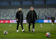 25 February 2025; Republic of Ireland head coach Carla Ward and assistant head coach Alan Mahon, right, before the UEFA Women's Nations League B match between Slovenia and Republic of Ireland at Bonifika Stadium in Koper, Slovenia. Photo by Stephen McCarthy/Sportsfile