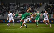 25 February 2025; Amber Barrett of Republic of Ireland in action against Lana Golob of Slovenia during the UEFA Women's Nations League B match between Slovenia and Republic of Ireland at Bonifika Stadium in Koper, Slovenia. Photo by Stephen McCarthy/Sportsfile