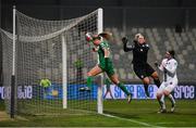 25 February 2025; Kyra Carusa of Republic of Ireland heads wide during the UEFA Women's Nations League B match between Slovenia and Republic of Ireland at Bonifika Stadium in Koper, Slovenia. Photo by Stephen McCarthy/Sportsfile