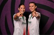 25 February 2025; Aoibhin Donnelly, left, and Eva Mangan during a Cork City squad portraits session at Bishopstown Stadium in Cork. Photo by Brendan Moran/Sportsfile