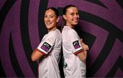 25 February 2025; Aoibhin Donnelly, left, and Eva Mangan during a Cork City squad portraits session at Bishopstown Stadium in Cork. Photo by Brendan Moran/Sportsfile
