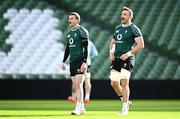 27 February 2025; Jack Conan, right, and Mack Hansen during an Ireland Rugby open training session at the Aviva Stadium in Dublin. Photo by Seb Daly/Sportsfile
