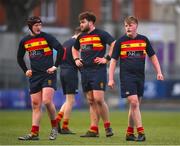 26 February 2025; Temple Carrig School players, including Tom O'Mahoney, right, during the Bank of Ireland Leinster Rugby Boys Schools Vinnie Murray Cup final match between Temple Carrig School and Presentation College, Bray at Energia Park in Dublin. Photo by Shauna Clinton/Sportsfile