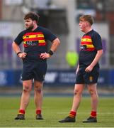 26 February 2025; Temple Carrig School players, including Joshua Burke Emery, left, during the Bank of Ireland Leinster Rugby Boys Schools Vinnie Murray Cup final match between Temple Carrig School and Presentation College, Bray at Energia Park in Dublin. Photo by Shauna Clinton/Sportsfile