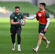 27 February 2025; Robbie Henshaw, left, and Conor Murray during an Ireland Rugby Open Training Session at the Aviva Stadium in Dublin. Photo by Finn Smith/Sportsfile