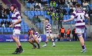27 February 2025; Clongowes Wood College players react during the Bank of Ireland Leinster Rugby Boys Schools Junior Cup second round match between Clongowes Wood College and Newbridge College at Energia Park in Dublin. Photo by Shauna Clinton/Sportsfile