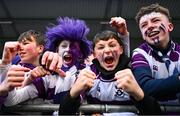 27 February 2025; Clongowes Wood College supporters react at the final whistle of the Bank of Ireland Leinster Rugby Boys Schools Junior Cup second round match between Clongowes Wood College and Newbridge College at Energia Park in Dublin. Photo by Shauna Clinton/Sportsfile