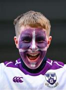 27 February 2025; A Clongowes Wood College supporter look during the Bank of Ireland Leinster Rugby Boys Schools Junior Cup second round match between Clongowes Wood College and Newbridge College at Energia Park in Dublin. Photo by Shauna Clinton/Sportsfile