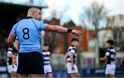 27 February 2025; Herbie Boyle of St Michael's College instructs team-mates during the Bank of Ireland Leinster Rugby Boys Schools Junior Cup second round match between St Michael's College and Belvedere College at Energia Park in Dublin. Photo by Shauna Clinton/Sportsfile