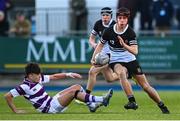 27 February 2025; Lucas Flynn of Newbridge College during the Bank of Ireland Leinster Rugby Boys Schools Junior Cup second round match between Clongowes Wood College and Newbridge College at Energia Park in Dublin. Photo by Shauna Clinton/Sportsfile