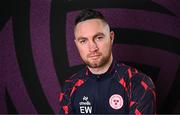 27 February 2025; Manager Eoin Wearen during a Shelbourne squad portraits session at Tolka Park in Dublin. Photo by Seb Daly/Sportsfile