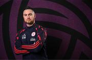 27 February 2025; Manager Eoin Wearen during a Shelbourne squad portraits session at Tolka Park in Dublin. Photo by Seb Daly/Sportsfile