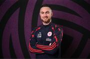 27 February 2025; Manager Eoin Wearen during a Shelbourne squad portraits session at Tolka Park in Dublin. Photo by Seb Daly/Sportsfile