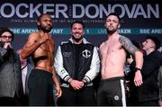 28 February 2025; Craig Richards and Padraig McCrory during the weigh-ins at the SSE Arena in Belfast ahead of their Light Heavyweight bout on Saturday, March 1st. Photo by Mark Robinson/Matchroom Boxing via Sportsfile