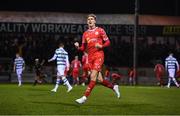 28 February 2025; Sean Boyd of Shelbourne celebrates after team-mate Harry Wood, not pictured, scored their first goal during the SSE Airtricity Men's Premier Division match between Shelbourne and Shamrock Rovers at Tolka Park in Dublin. Photo by Stephen McCarthy/Sportsfile