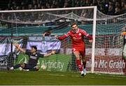 28 February 2025; Sean Boyd of Shelbourne celebrates after team-mate Harry Wood, not pictured, scored their first goal during the SSE Airtricity Men's Premier Division match between Shelbourne and Shamrock Rovers at Tolka Park in Dublin. Photo by Stephen McCarthy/Sportsfile