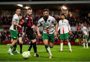 28 February 2025; Greg Bolger of Cork City in action against Ross Tierney of Bohemians during the SSE Airtricity Men's Premier Division match between Cork City and Bohemians at Turner's Cross in Cork. Photo by Michael P Ryan/Sportsfile