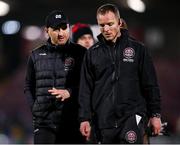 28 February 2025; Bohemians assistant manager Stephen O'Donnell, left, and first team coach Derek Pender after their side's defeat in the SSE Airtricity Men's Premier Division match between Cork City and Bohemians at Turner's Cross in Cork. Photo by Michael P Ryan/Sportsfile