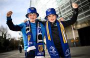 1 March 2025; Leinster supporters, Conor Patterson, aged 11, left, and Senan Bawe-Whelan, aged 11, both from Errill, Laois, before the United Rugby Championship match between Leinster and Cardiff Rugby at the Aviva Stadium in Dublin. Photo by Seb Daly/Sportsfile