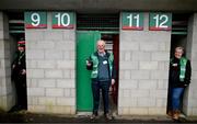 1 March 2025; Ticket checkers JP Lambe, left, Peter Collins and Eileen Langan before the Allianz Football League Division 1 match between Mayo and Kerry at Hastings Insurance MacHale Park in Castlebar, Mayo. Photo by David Fitzgerald/Sportsfile