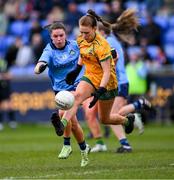 1 March 2025; Meath goalkeeper Robyn Murray in action against Kate Sullivan of Dublin during the Lidl Ladies National Football League Division 1 match between Dublin and Meath at Parnell Park in Dublin. Photo by Ray McManus/Sportsfile