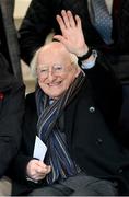 1 March 2025; President of Ireland Michael D Higgins during the 2025 Women's President's Cup match between Shelbourne and Athlone Town at Tolka Park in Dublin. Photo by Stephen McCarthy/Sportsfile