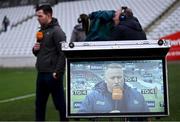 1 March 2025; Cork manager Pat Ryan is shown on a monitor as he's interviewed by TG4 before the Allianz Hurling League Division 1A match between Cork and Kilkenny at SuperValu Páirc Uí Chaoimh in Cork. Photo by Piaras Ó Mídheach/Sportsfile